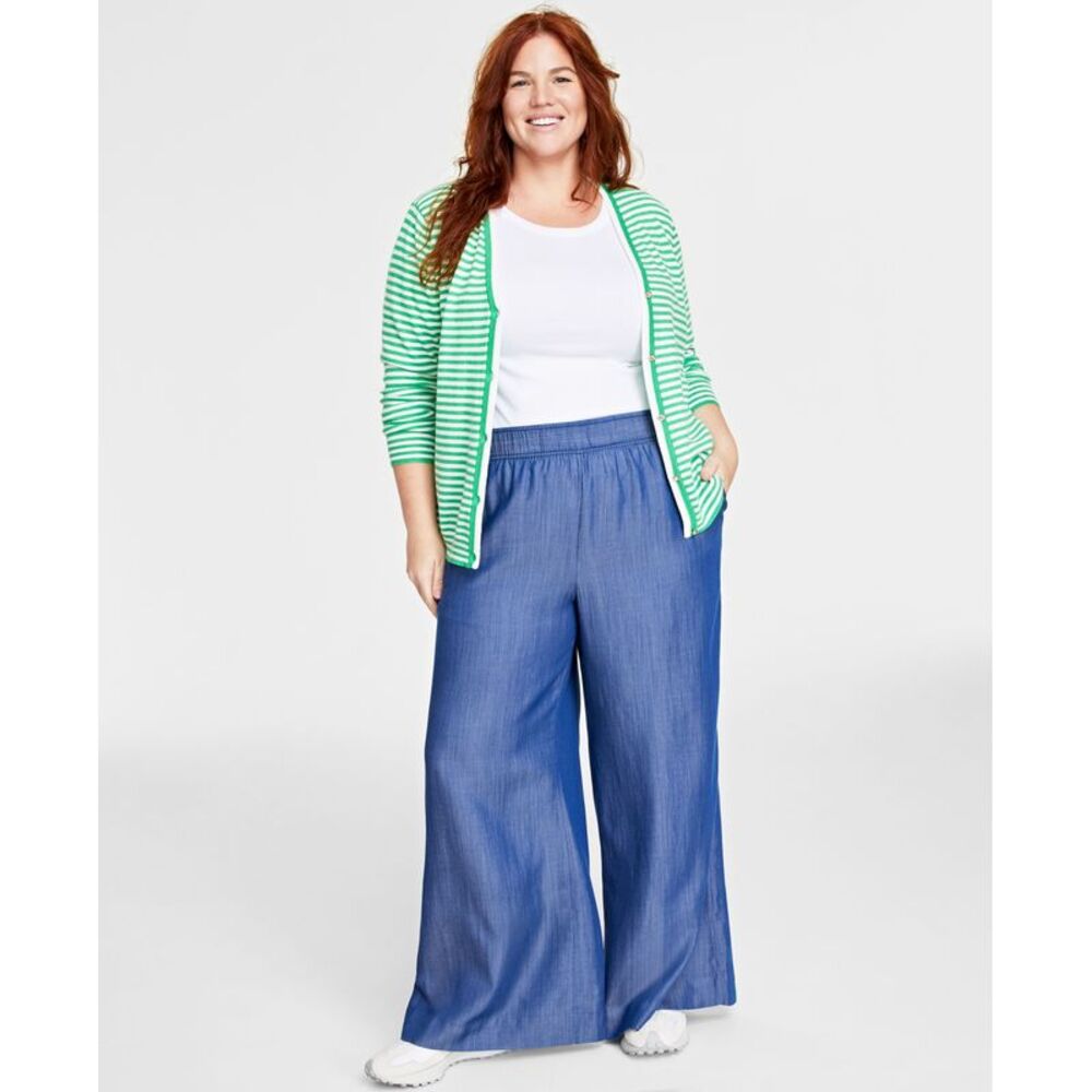 On 34th Plus Size Pull-On Chambray Wide-Leg Pants